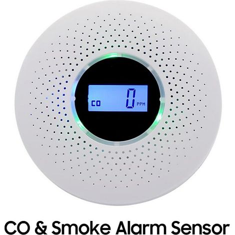 Capteur de monoxyde de carbone et d'alarme de fumée Détecteur de fumée et de CO de type composé Indicateur d'affichage LCD PPM Installation sans fil alimentée par batterie (blanc) (1/5)