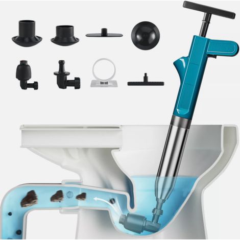 1 Pompe de débouchage, pression air 8 bars, tête arquée flexible, acier inoxydable, ABS antidérapant, pour évier et toilettes(Troisième trimestre : septembre) (1/5)