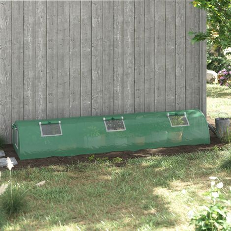 Serre de jardin tunnel 5 fenêtres enroulables bâche PE 140 g/㎡ métal époxy 300 x 80 x 45 cm vert