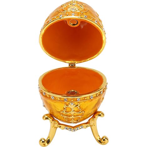 Boîte à bijoux en forme d'œuf doré, en alliage de zinc émaillé et peint à la main, avec charnières, décoration intérieure, couleur or. (1/5)