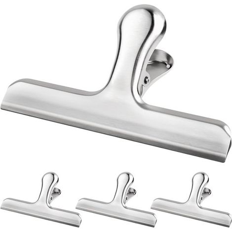 Pinzas de acero inoxidable para alimentos y bolsas,Juego de 4,Pinzas grandes de acero inoxidable,119 mm (1/5)
