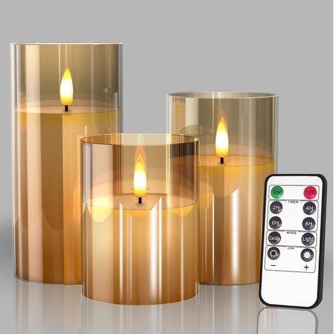 LED flamelless bougies, bougies chaudes couleurs clignotant lumière pour le mariage de vacances décoration de fête de famille (3 paquet)- gold (1/5)