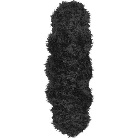 Alfombra de piel sintética de oveja acrílico negro 60 x 180 cm Mamungari