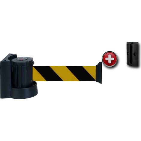 Enrouleur mural avec sangle Jaune/Noir 2,30m x 50mm plus Platine murale - 2031578