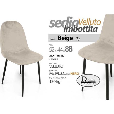 Set 4 sedie imbottite beige cm 52x44x88h