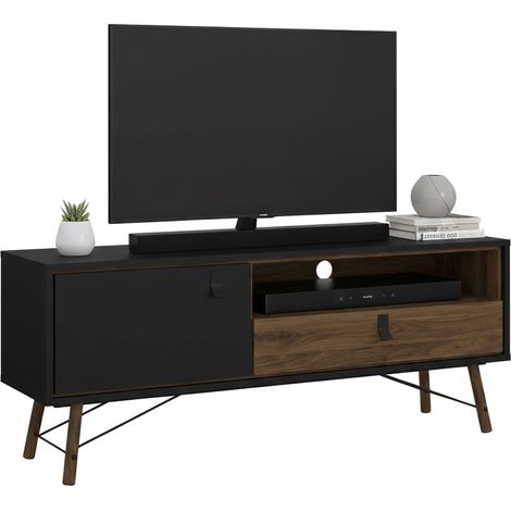 Dmora - Mobile porta TV Antoine, Credenza da soggiorno, Armadio basso per TV, Base parete attrezzata, 150x40 h60 cm, Nero e Noce