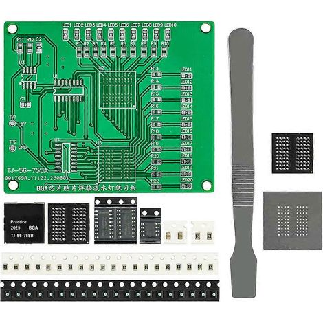 Leiterplatten-Bestückungsset zum Üben des Lötens von BGA 555+4017 SMD-Bauteilen mit LED-Lichteffekt. (1/5)