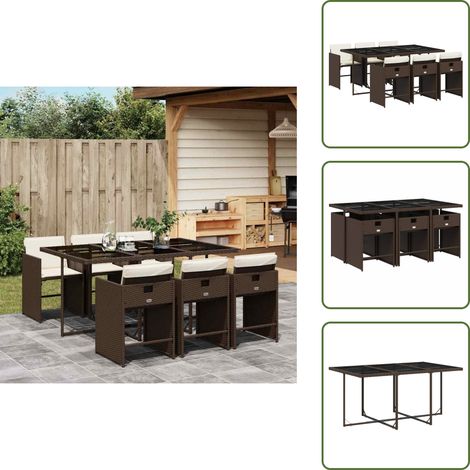 Ratán sintético - vidaXL Set comedor de jardín 7 pzas con cojines ratán sintético marrón - Cojines para sillas