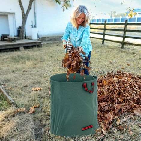 Juego de 3 bolsas resellables y reutilizables de 272 L para residuos de jardín, de polipropileno de 150 g/m², autoportantes, con asas y aro flexible, color verde.