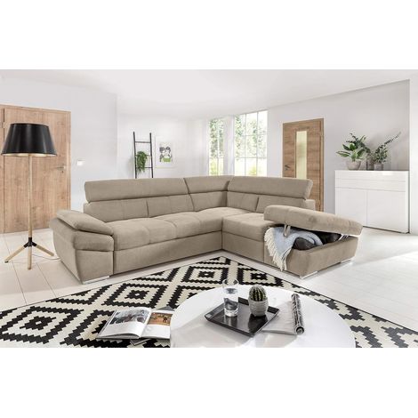 My Brand Divano Letto Angolare con Penisola Contenitore Dx Beige 265x218 cm (1/3)
