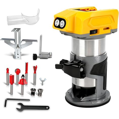 Toupie sans fil 800W pour batterie Dewalt 18V 20V, base en aluminium, toupie sans balais de 30000 tr/min - Outil avec 5 vitesses variables, défonceuse à main pour le travail du bois, rainurage (1/5)