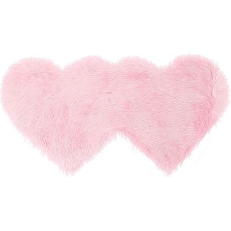 Alfombra de doble corazón en suave piel sintética, ideal para el hogar, salón, balcón, sofá, dormitorio, 1,2 x 0,6 m, color rosa claro. (1/5)