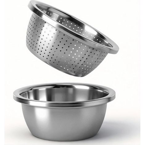 Passoire de cuisine en acier inoxydable avec bol 22cm Passoire inox cuisine avec passoire en acier inoxydable spécial riz égouttoir pâtes bol inox pratique pour légumes salades riz pâtes (1/5)
