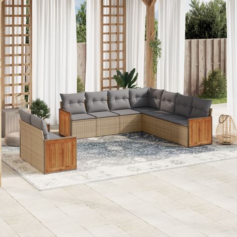 vidaXL 9-tlg. Garten-Sofagarnitur mit Kissen Beige Poly Rattan (1/5)