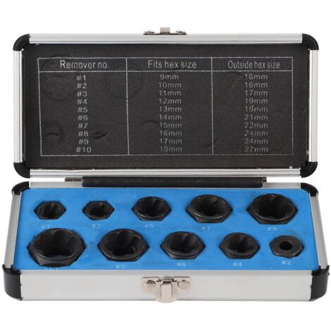 Kit de 11 pièces pour extracteurs de goujons et écrous endommagés de 9 à 19 mm avec douille de verrouillage