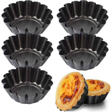 Moule à Tarte aux œufs, lot de 5 moules à pâtisserie en acier au carbone, Réutilisables, Tarte Oeuf Pan Antiadhésif, Moule à Quiche pour Tartes (1/5)