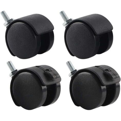 Set de 4 rodillos giratorios intercambiables para sillas de oficina de nylon y plástico con freno, negro. (1/4)
