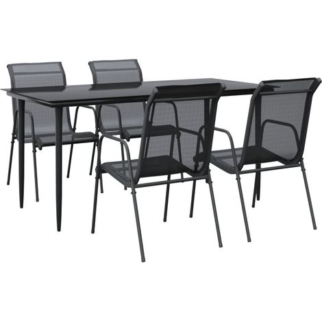 Ensemble à manger de jardin 5 pcs  Mobilier de jardin noir textilène et acier (1/5)
