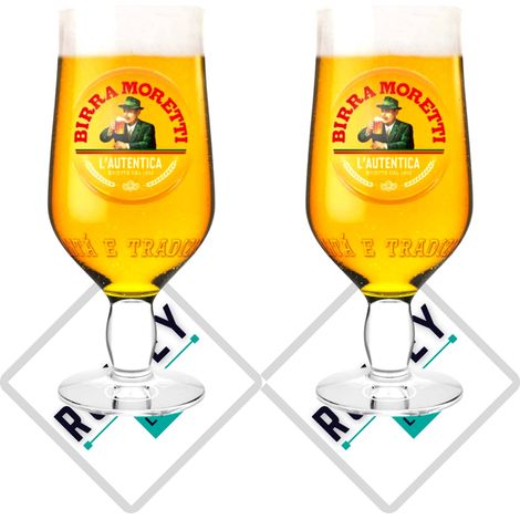 Birra Moretti - Lot de 2 verres 56 cl + 2 tapis de bar - Roxley
