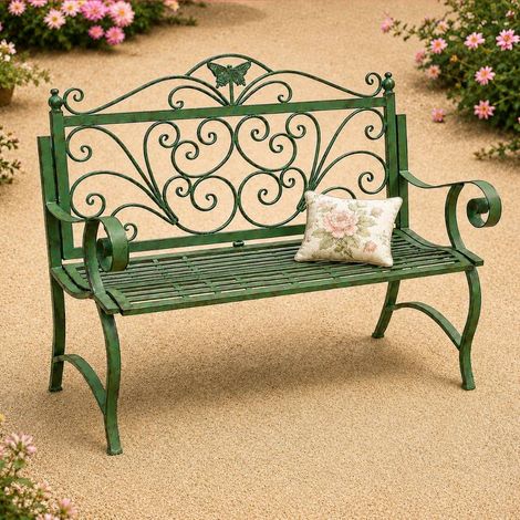 DanDiBo Banc de jardin Métal Résistant aux intempéries Patine Verte 120 cm 2 places Banc 96021 Banc de parc en fer Jardin (1/5)