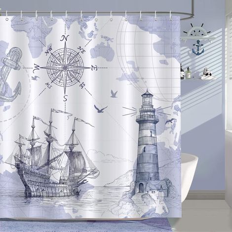 Duschvorhang, maritimes Muster, wasserdichtes Polyester, schimmelresistent, für Badezimmer (1/5)
