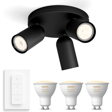 Philips Hue Pongee Aufbauspot mit 3 Lichtpunkten GU10 (Schwarz) Warm bis Kaltweißes Licht - Inkl. 1 Dimmschalter - White Ambiance (1/5)