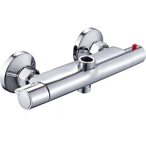Mitigeur thermostatique pour douche, Mitigeur douche thermostatique laiton chromé, Robinet thermostatique anti-brûlure pour salle de bain (1/5)