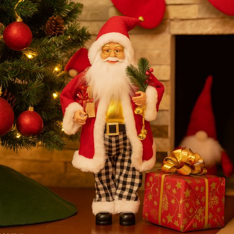 Babbo Natale con pantalone a quadretti 45 cm decorazione natalizia -Bianco e Nero (1/5)