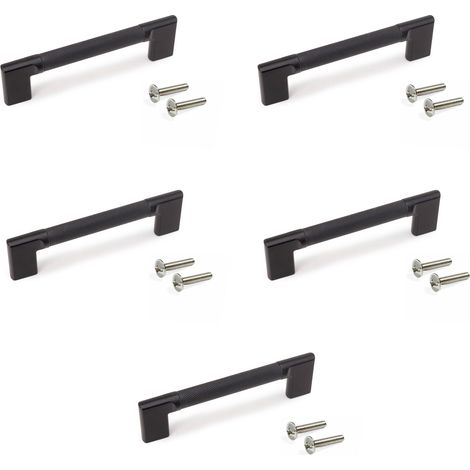 Emuca Lote de 5 tiradores para mueble Sofia, L157mm, intereje 128mm, Aluminio, Pintado negro (1/5)