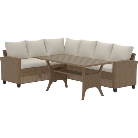 Salon Repas d'Angle de Jardin 6 Places "Brentwood" 240cm Beige (1/4)