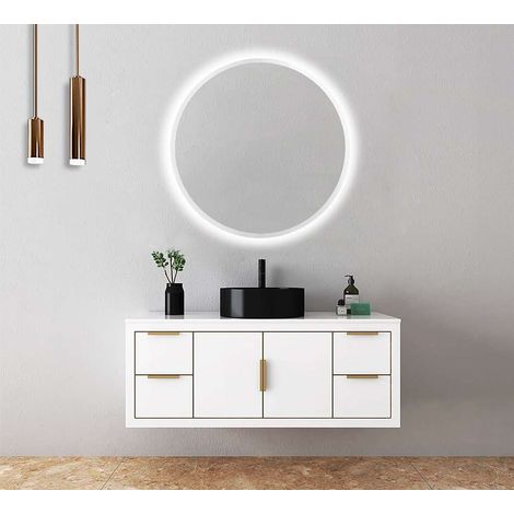 Miroir avec applique LED pour salle de bain, chambre, dressing rétro-éclairé, lumière froide, avec double capteur, anti-buée et marche/arrêt (1/5)
