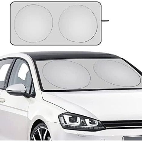 Pare - soleil de voiture, double anneau de protection solaire, isolation thermique avant enduit de tissu argenté (1/5)