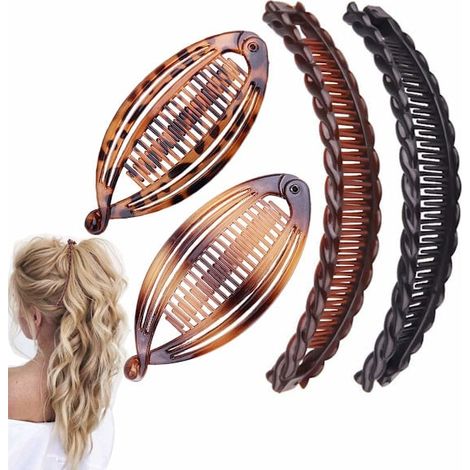 Lot de 4 pinces à cheveux vintage en forme de banane, pinces à cheveux en queue de poisson pour cheveux épais et bouclés, maintien fort, accessoires de cheveux antidérapants pour femmes et filles (1/5)