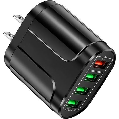 Adaptateur secteur USB 4 ports, charge rapide, ignifugé, compatible PC, bloc d'alimentation USB pour appareils numériques, prise US 100-240 V (1/5)
