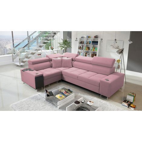 Elegantes Ecksofa mit Konsole und Ladegerät MORENA II Uttario Velvet Rosa Links (1/5)