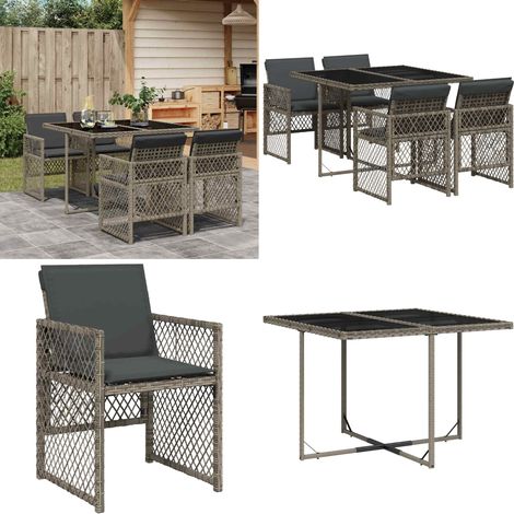 Set comedor de jardín 5 piezas con cojines ratán sintético gris - Sillas de jardín - Mesa de jardín