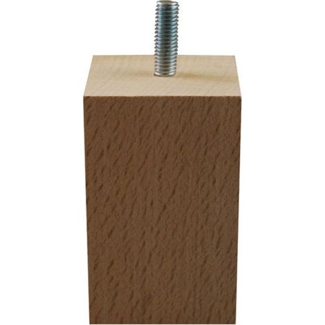Pata de cama cuadrada M8 en haya sin tratar, 50x50 mm, altura 80 mm