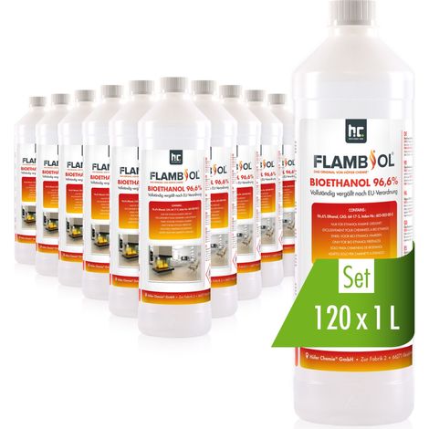 120x 1 L FLAMBIOL® Bioethanol 96,6% Premium für Ethanol-Tischkamin in Flaschen