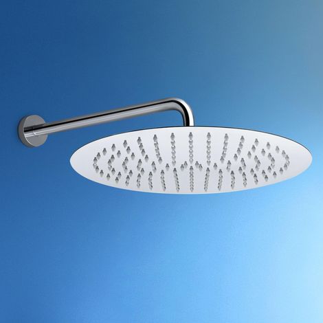 JOHO Soffione Doccia con Braccio a Parete-Soffione Doccia a Pioggia in Acciaio Inox -Docce Fisse con Getti In Silicone Anticalcare - Rotondo D30 cm- Braccio 40 cm, Cromo (1/5)