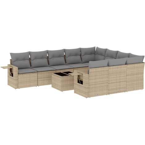 Maison Exclusive - Set de sofás de jardín 11pzas con cojines ratá (1/3)