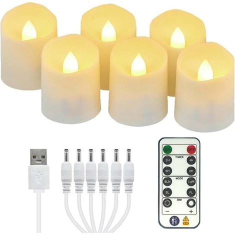 Set of 6 rechargeable LED tealight candles, flickering flame LED candles with remote control and timer function, electric candles