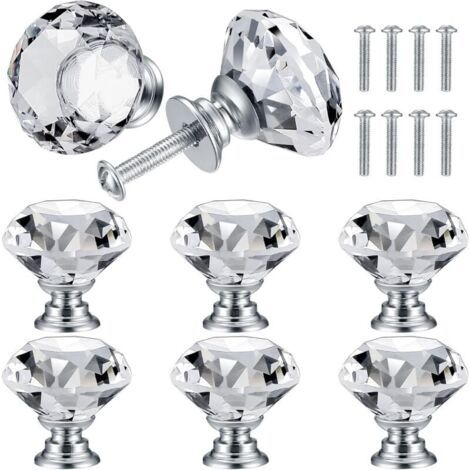 8 Pcs Bouton de Porte de Cristal, Poignées de Diamant, Poignee de Meuble Diamant, Poignée Boutons Décoration de Armoire, Tiroir (1/4)