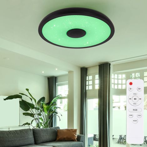 Deckenlampe mit Bluetooth Lautsprecher Deckenleuchte mit Farbwechsel dimmbare Lampe mit Fernbedienung, Sternen-Effekt, 1x LED 18W RGB 3W 3000-6500K, D 28 cm