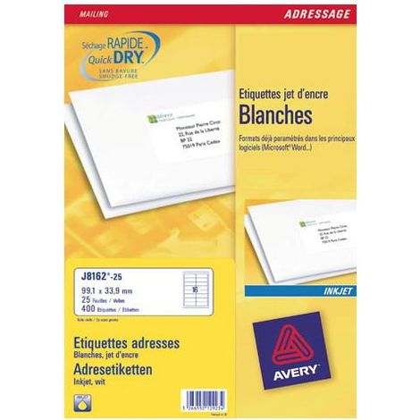 Avery J8162-25 etiqueta para dirección Blanco