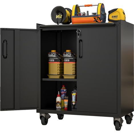 Armoire de rangement garage métal 75×42×88cm. Robuste,équipée de roulettes et serrure,adaptée pour garage,bureau,sous-sol et atelier.