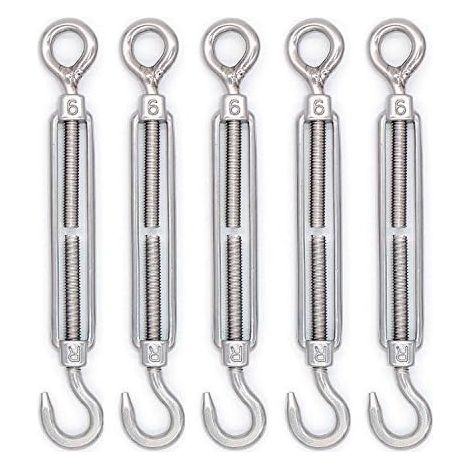 AIDUCHO Tendeur Cable Crochet M6 (Crochet et Oeil), Tendeur Fil Acier/Tendeur Cable INOX en Acier Inoxydable 304 pour Fil a Linge, Cable Acier, Corde Acier - Lot De 5 (1/3)