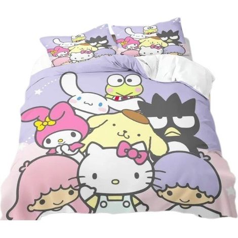 Parure de lit Hello Kitty Kuromi de Sanrio, 1 personne, 3 pièces, 140 x 200 cm, microfibre, cadeau de Noël (1/5)
