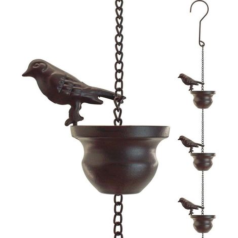 Chaînes de pluie pour gouttières et oiseaux Adaptateur de gouttière Carillon de pluie pour l'extérieur Chaîne de gouttière en métal pour pluie forte (1/5)