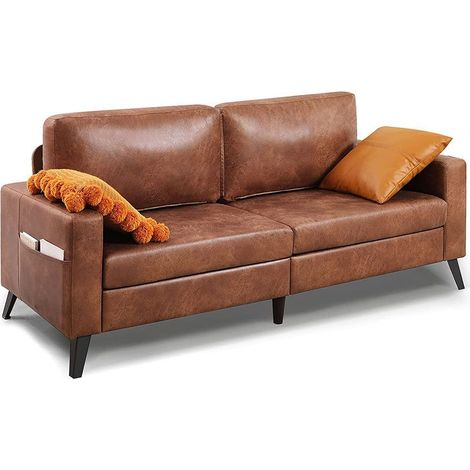 YODOLLA 2m Sofa Couch, Nubuck Faux Leather Couch for Living Room, Mid Century Modern Decor Furniture, Saddle Brown (1/5)