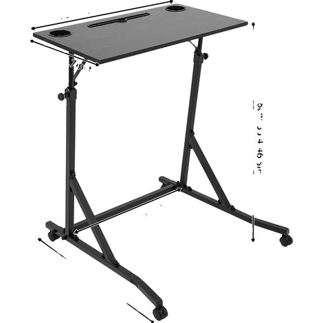 Bureau debout mobile, hauteur réglable, porte-gobelets, Noir (1/2)